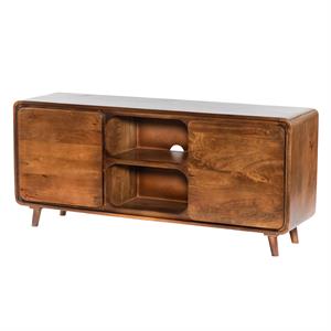 farmhouse tv media cabinet with 2 doors and wooden frame- weathered brown