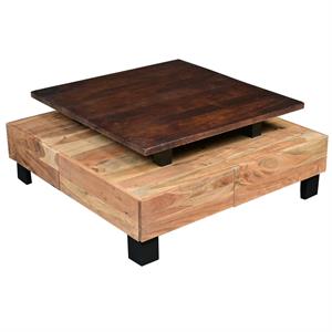 36 inch wood industrial coffee table- two drawers- brown- black