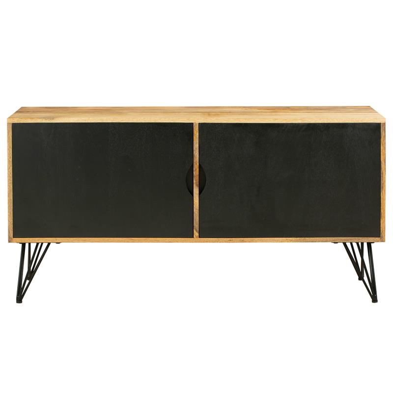 TV Entertainment Unit with 2 Doors and Wooden Frame- Oak Brown and Black