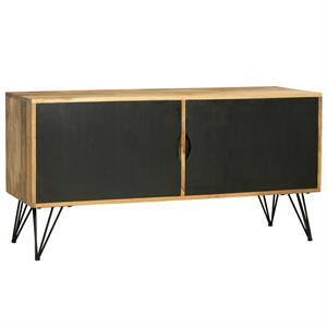 tv entertainment unit with 2 doors and wooden frame- oak brown and black