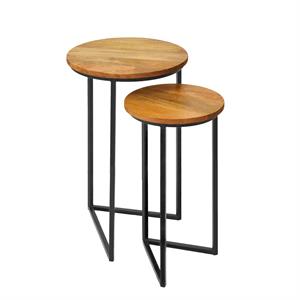 round nesting side end table with metal frame set of 2 brown and black