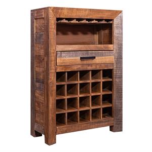 43 Inch Single Drawer 20 Bottle Wine Storage Cabinet with Stemware Hanger- Brown