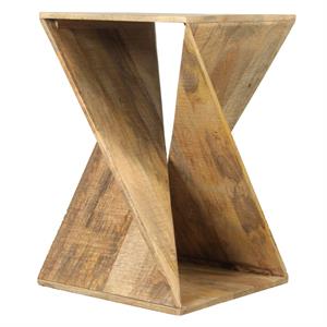 wooden end table with square top and twisted illusion wooden frame- oak brown