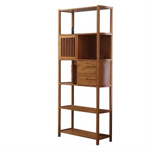 axa 68 inch bamboo right facing open bookcase 2 cubbies shelves brown