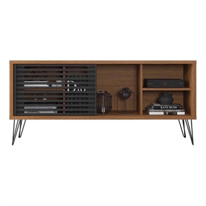 arthur 54 inch wooden tv stand with 1 sliding door- walnut brown and black
