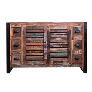49.5 inch plank style 6 drawer sideboard storage cabinet-reclaimed wood-brown