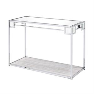 mirror top metal console table with wooden open bottom shelf  silver