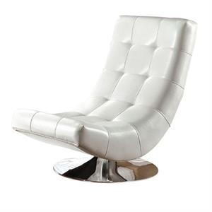 hammock style leatherette accent chair with round base  white and chrome