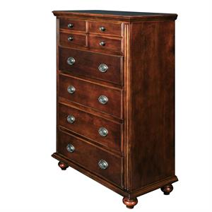 5 Drawers Traditional Style Wooden Chest with Molded Trim Top  Cherry Brown