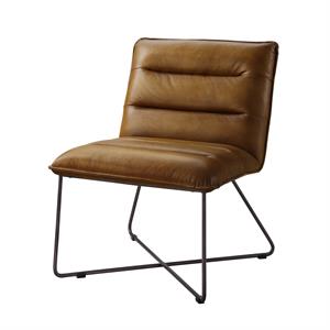 horizontal tufted accent chair with sled base and x shaped support  brown