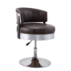 swivel leatherette accent chair with adjustable height  brown and chrome