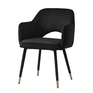 velvet padded accent chair with open back and angled legs  black and gold