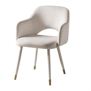 velvet padded accent chair with open back and angled legs  cream and gold