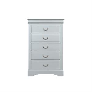 traditional style five drawer wooden chest with bracket base  gray