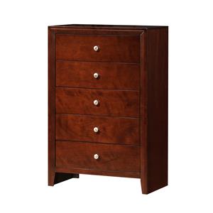 contemporary style wooden chest with 5 storage drawers  brown