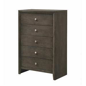 transitional style wooden chest with 5 spacious drawers  gray