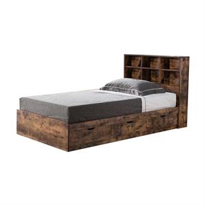 wooden frame 3 drawers full size chest bed  distressed brown