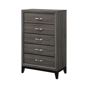 5 drawer transitional chest with chamfered feet and curved handles  gray