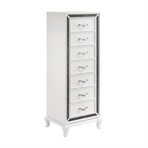 wooden chest with faux crystal inlays and 5 spacious drawers  white