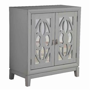 2 door transitional mirrored accent chest with trellis front  gray