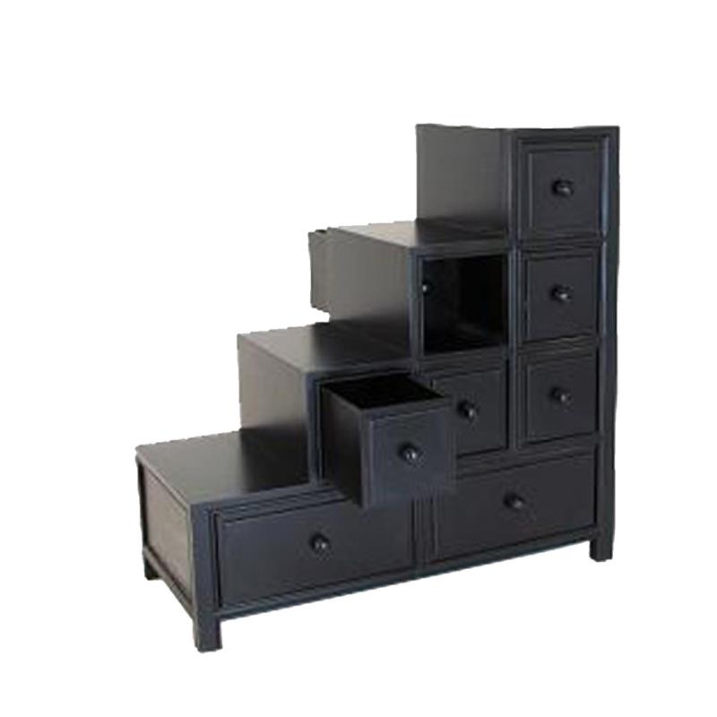 Wooden Frame Reversible Step Chest with 8 Drawers  Antique Black