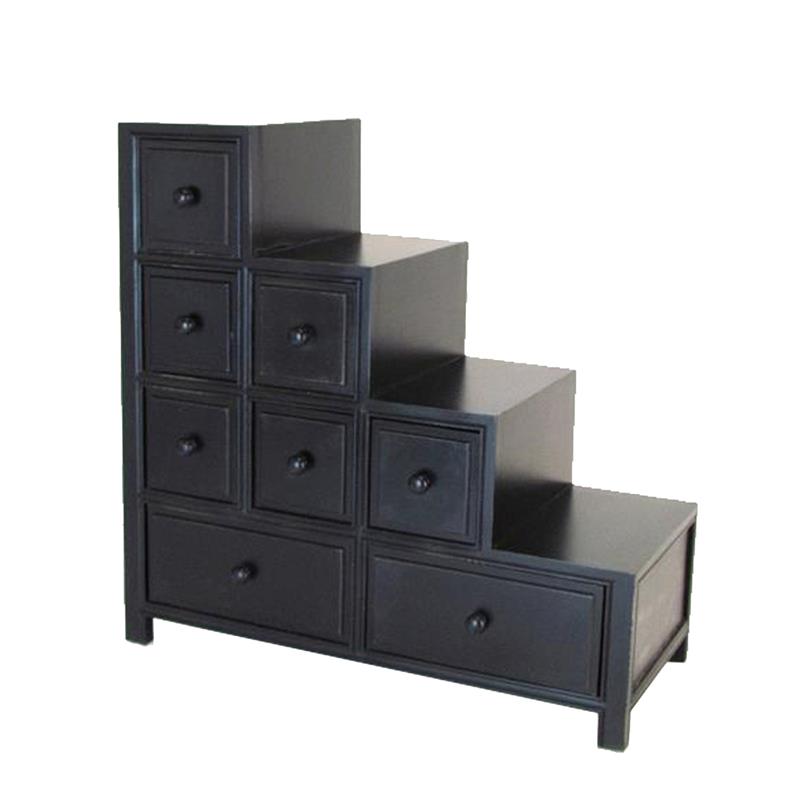 Wooden Frame Reversible Step Chest with 8 Drawers  Antique Black