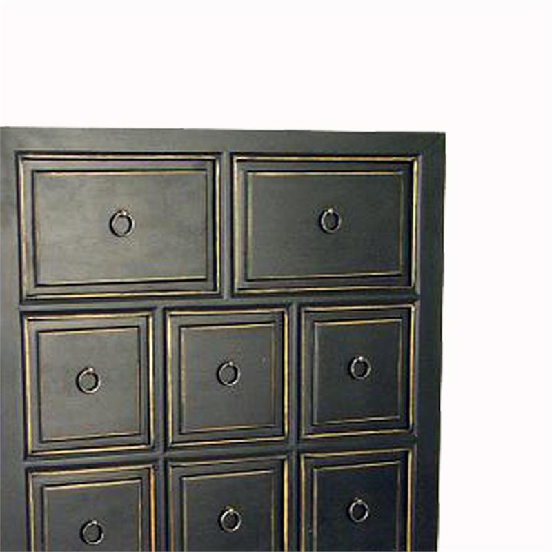 Wooden Chest with 8 Drawers and 2 Door Cabinets  Antique Black