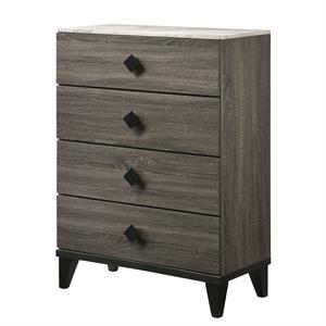 5 drawer wooden chest with diamond metal knobs  gray and black