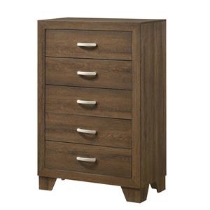 transitional style wooden chest with 2 drawers and metal handles  brown