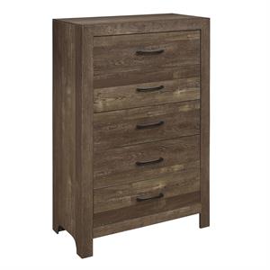 5 drawer rustic wooden chest with block legs support  brown