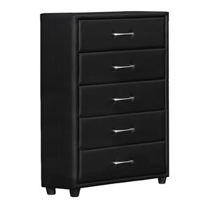 5 drawer leatherette wooden frame chest with tapered legs  black