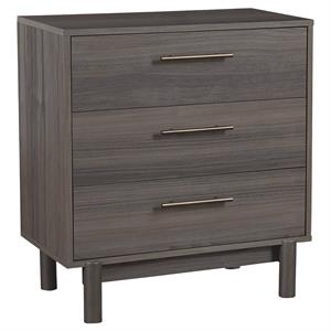 3 drawer contemporary wooden chest with metal bar handles  gray