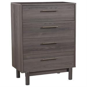 4 drawer contemporary wooden chest with metal bar handles  gray