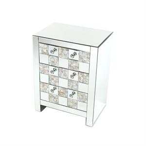 26 inch 3 drawer chest with mirror inlay  silver