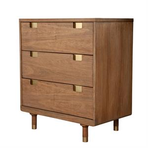 34 inch 3 drawer wooden chest with cutout pulls  small  brown