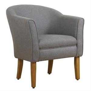 fabric upholstered wooden accent chair with barrel style back  gray and brown
