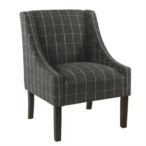 fabric upholstered wooden accent chair with windowpane pattern  black