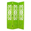 Wooden 3 Panel Room Divider with Open Geometric Design  Green