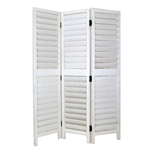wooden 3 panel room divider with slatted design  white