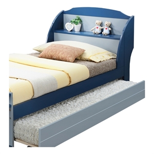 boat design wooden twin bed with bookcase headboard  blue