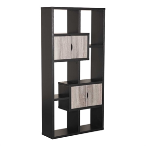 wooden bookcase with 4 doors and 6 shelves  black and distressed gray