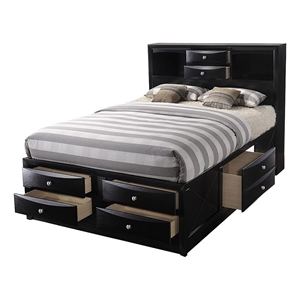 eight drawer full size storage bed with bookcase headboard  black