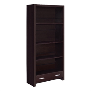 wooden bookcase with 3 shelves and 1 drawer  dark brown