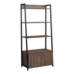 4 tier wooden bookcase with 2 doors and sled base  brown and black