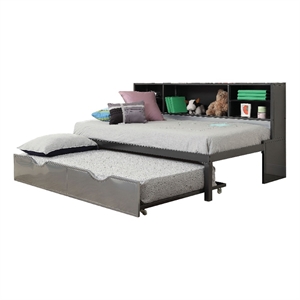 metal twin bed with bookcase and rollout trundle  black and silver