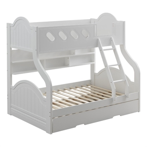 wooden twin over full bunk bed with bookcase  white