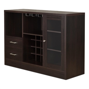 wooden server  one side door storage cabinets and two drawers   brown
