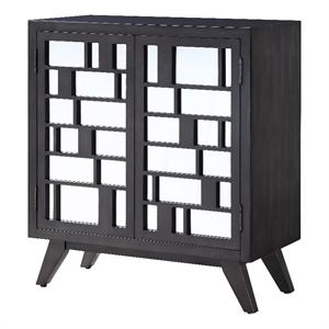 storage cabinet with 2 doors and geometric mirror trim  gray