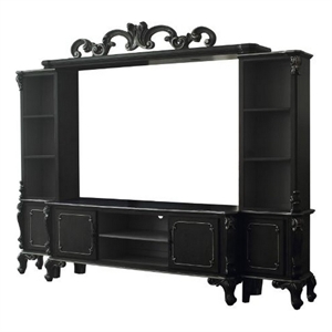 entertainment center with scrolled motif top and 6 compartments  brown