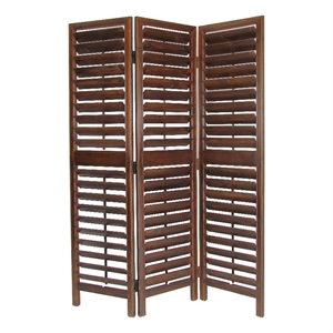 wooden 3 panel room divider with slatted design  brown